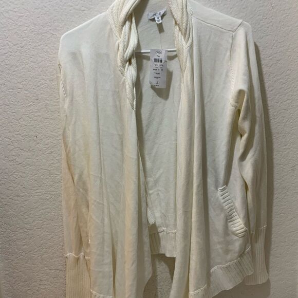 Cache Open Front Cardigan Sweater Cotton Modal Cashmere Women's M Ivory Cream - Picture 2 of 10